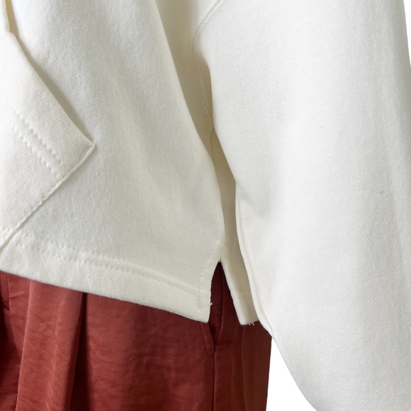 New WEWOREWHAT Women’s Oversized Cropped Cotton Blend 1/4 Zip Sweatshirt Cream S - Picture 5 of 13